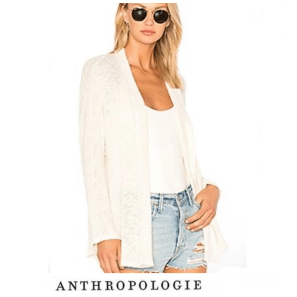 ANTHROPOLOGIE Dalas Beach Cream Knit Cotton Viscose Open Front Cardigan Sz M NWT